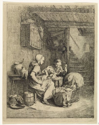 Woman and two children in an interior