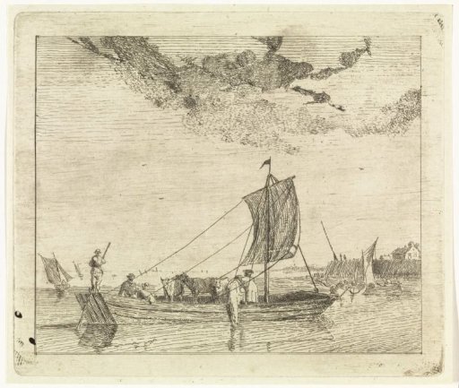 Flat barge with cattle