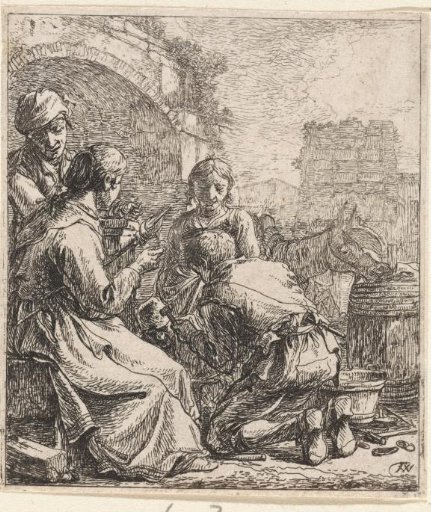 Woman Spinning and Farrier