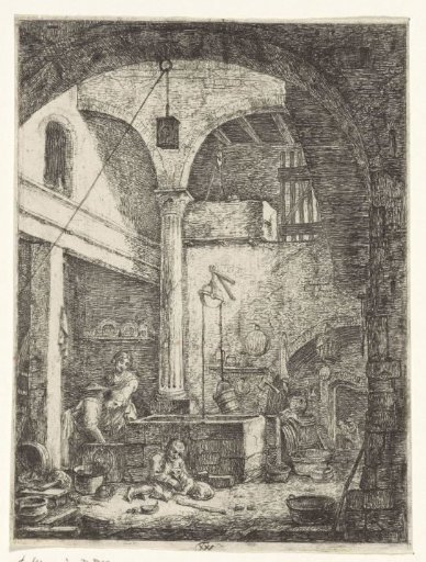 Two Women at a Well in a Courtyard