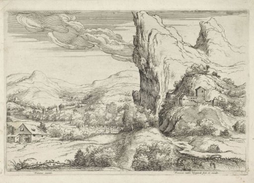 Mountain Landscape with High Cliffs and a Cottage