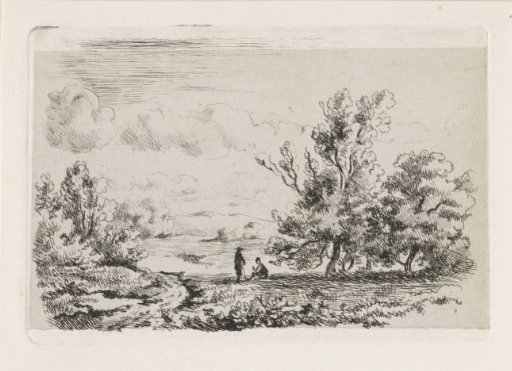 River Landscape with Two Figures under a Tree