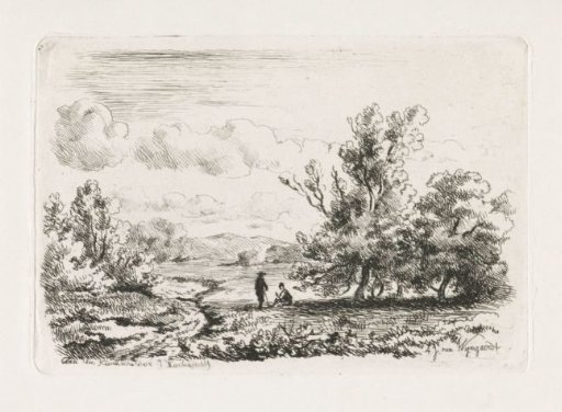 River Landscape with Two Figures under a Tree
