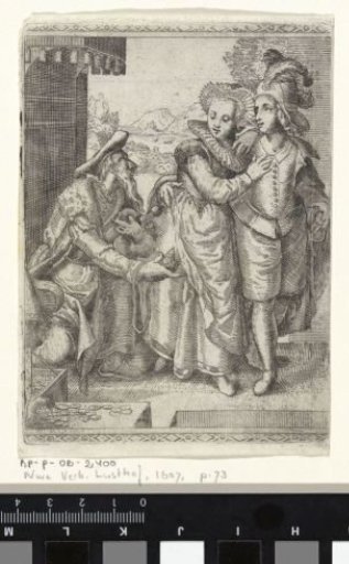 Young Couple Walking Past an Old Man Offering Money
