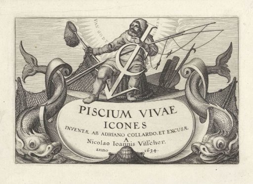 Title print with fish and a fisherman
