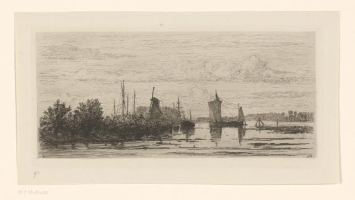 Landscape with mill and sailing ships at Dordrecht