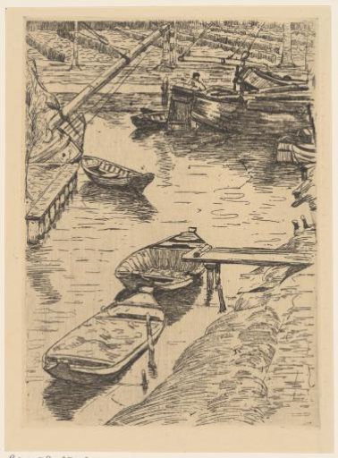 Harbor with cranes and moored boats