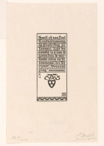 Announcement for an evening art viewing on 20 January 1898 at the society 'Vereeniging'