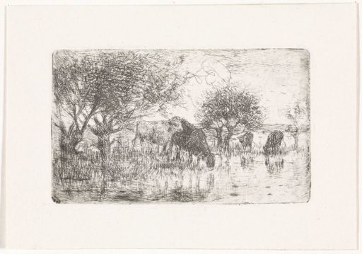 Landscape with cows by a stream