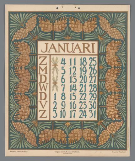 Kalenderblad voor januari van de kalender 'Bloem en blad'