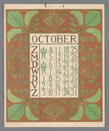 Kalenderblad voor oktober van de kalender 'Bloem en blad'