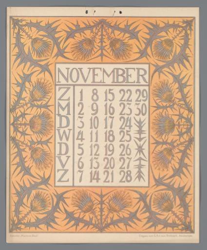 Calendar page for November from the calendar 'Flower and Leaf'