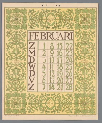Kalenderblad voor februari van de kalender 'Bloem en blad'