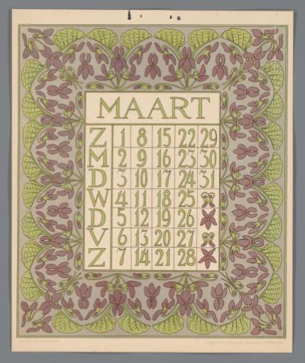 Kalenderblad voor maart van de kalender 'Bloem en blad'