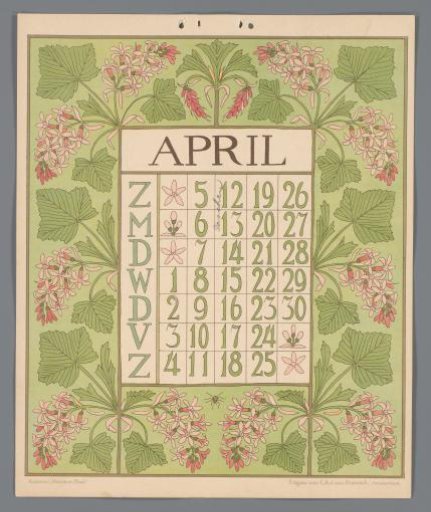 Kalenderblad voor april van de kalender 'Bloem en blad'