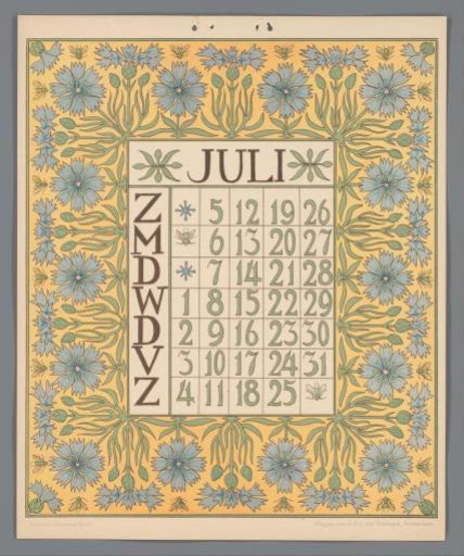 Kalenderblad voor juli van de kalender 'Bloem en blad'