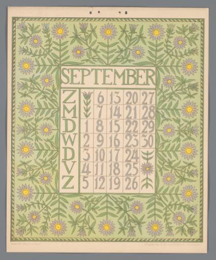 Kalenderblad voor september van de kalender 'Bloem en blad'