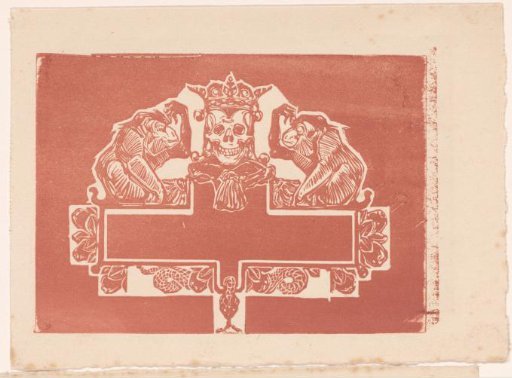 Title vignette with crowned skull and monkeys