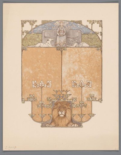 Seated woman, two dogs and a lion (Noble)