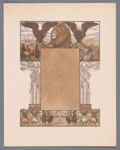 Extinguished candles and Lion (Nobel) flanked by eagles