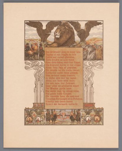 Extinguished candles and Lion (Nobel) flanked by eagles