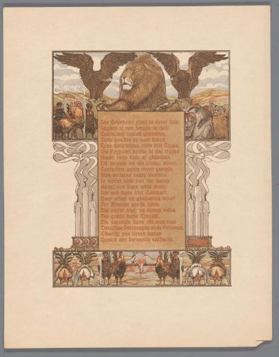 Extinguished candles and Lion (Nobel) flanked by eagles