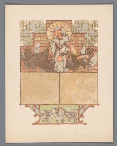 Fox in monk's habit (Reinaert) surrounded by hens and rooster (Cantecleer)