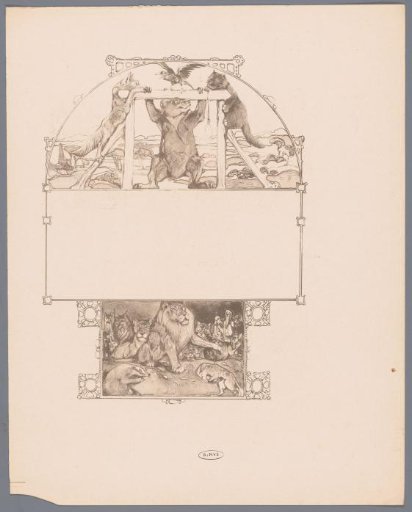 Fox (Reinaert), bear (Bruun), cat (Tybeert) and raven (Tiecelijn) at the gallows