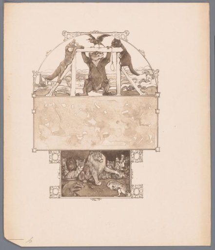 Fox (Reinaert), bear (Bruun), cat (Tybeert) and raven (Tiecelijn) at the gallows