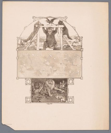 Fox (Reinaert), bear (Bruun), cat (Tybeert) and raven (Tiecelijn) at the gallows