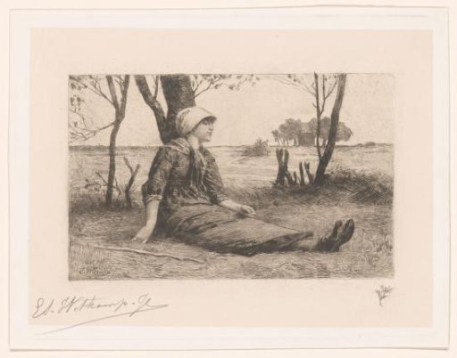 Seated woman against a tree