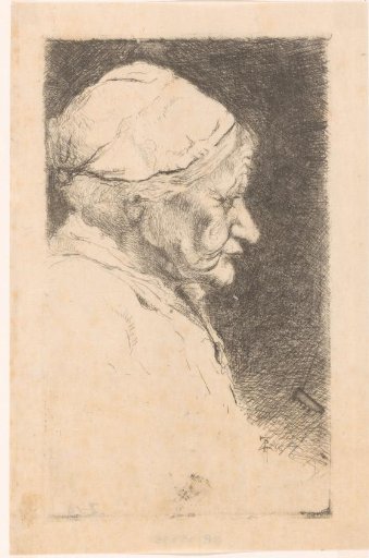 Portrait of an old woman, in profile