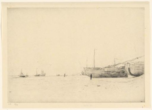 Seaside View with Boats on the Beach and in the Sea