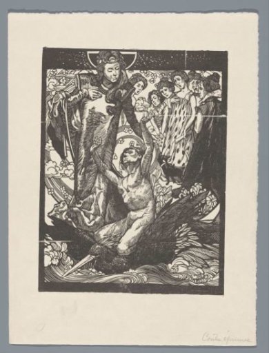 Female Figures with a Man on the Back of a Bird