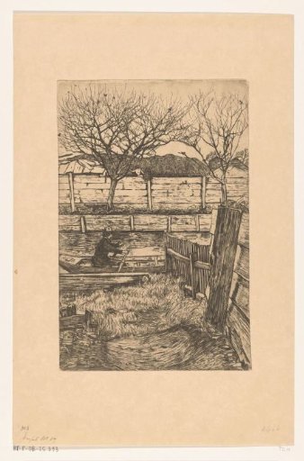 Man in a rowing boat, probably near the Slatuinen in Amsterdam