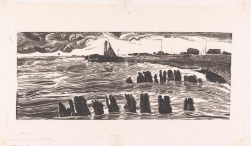 Pile heads at the entrance of a harbour