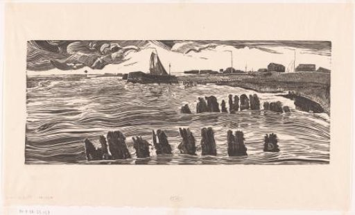 Pile heads at the entrance of a harbour