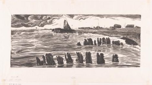 Pile heads at the entrance to a harbor