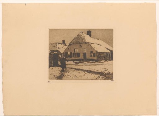 Snow-covered houses along a road in Ede