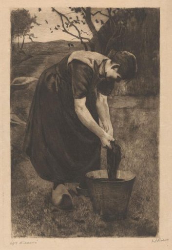 Woman Washing Textiles in a Bucket