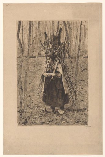 Young woman with a bundle of sticks on her back