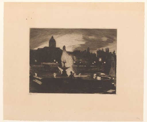 View of Trafalgar Square and the National Gallery in London by evening