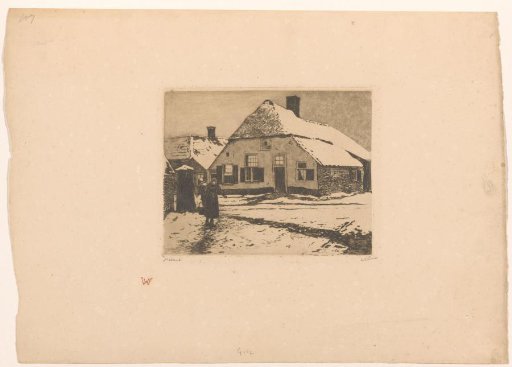 Snow-covered houses along a road in Ede