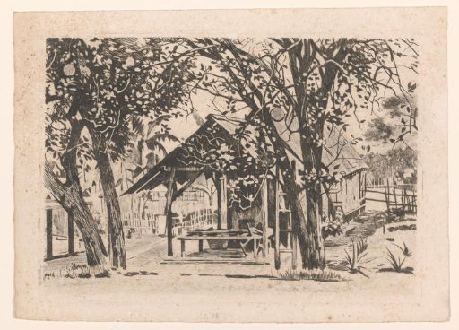 Outbuilding between two trees on Java