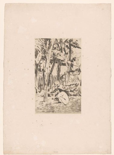 Crouching figure among trees in Buitenzorg