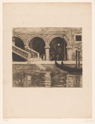View of the steps to the Rialto Bridge in Venice