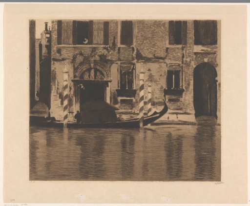 Gondola with canopy on the Grand Canal in Venice