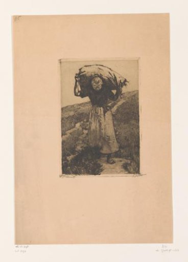 Peasant woman carrying a sack on her shoulders