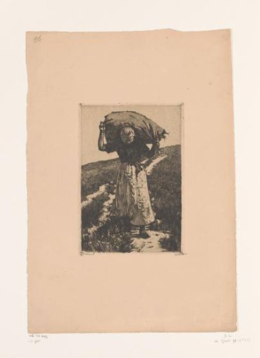 Peasant woman carrying a sack on her shoulders