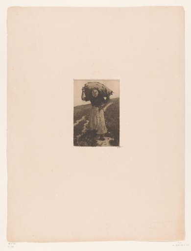 Peasant woman carrying a sack on her shoulders